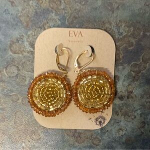 Eva Hanusova Beaded Amber and Gold Round Drop Earrings